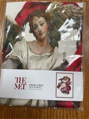 Angel Tree Cotton Tea Towel - Red, White, Cream, new package